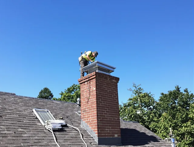 Tampa Chimney Sweep technician measuring a chimney cap in Tampa, FL