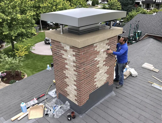 Tampa Chimney Sweep team working on a custom chimney remodel in Tampa, FL