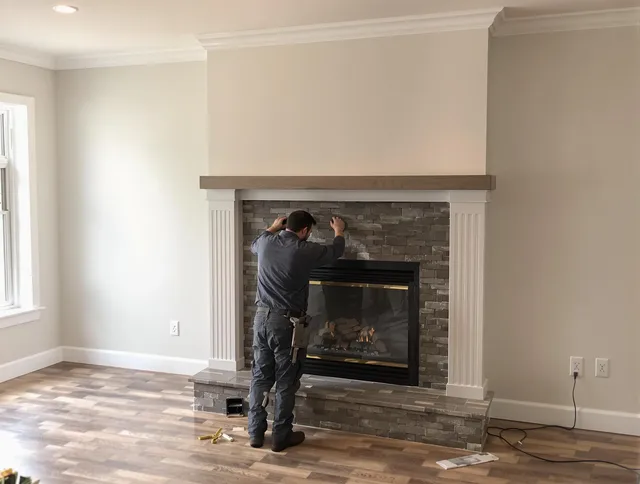 Tampa Chimney Sweep finishing a custom fireplace install in Tampa, FL